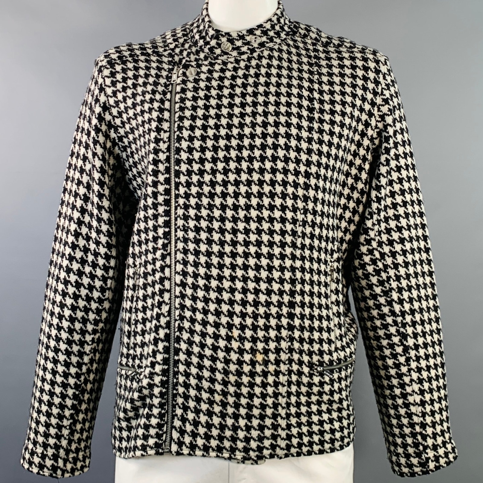 Lauren By Ralph Lauren Size Xxxl Black Off White Wool Zip Pockets Jacket